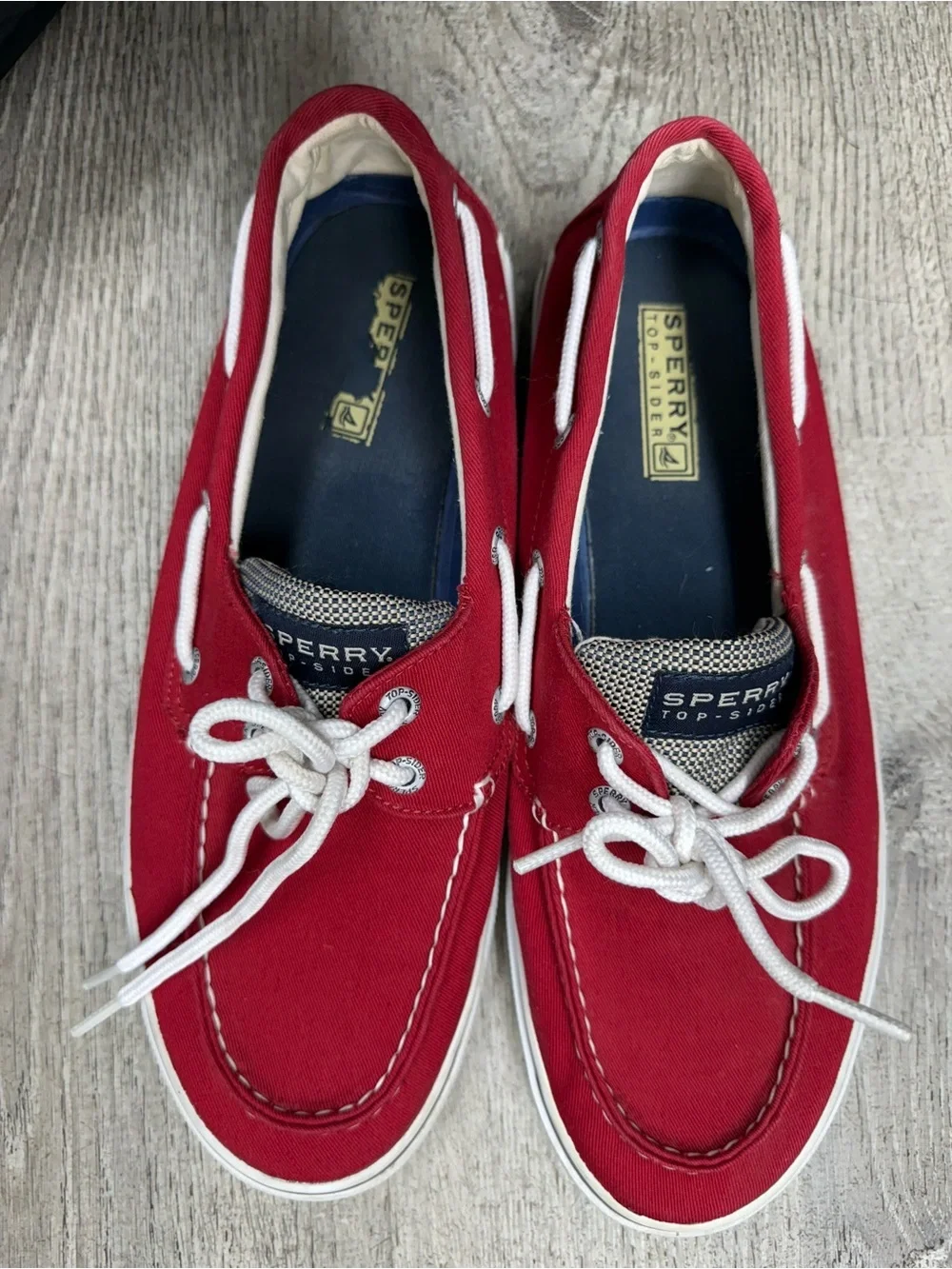 Sperry Red Canvas Men’s Boat Shoes with White Laces